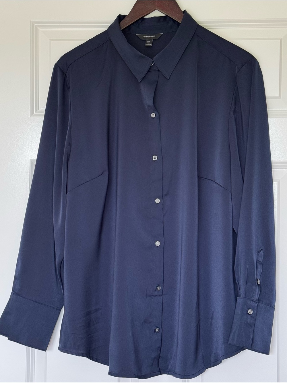 Banana Republic Navy Blue Silk-Feel Button-Down Shirt